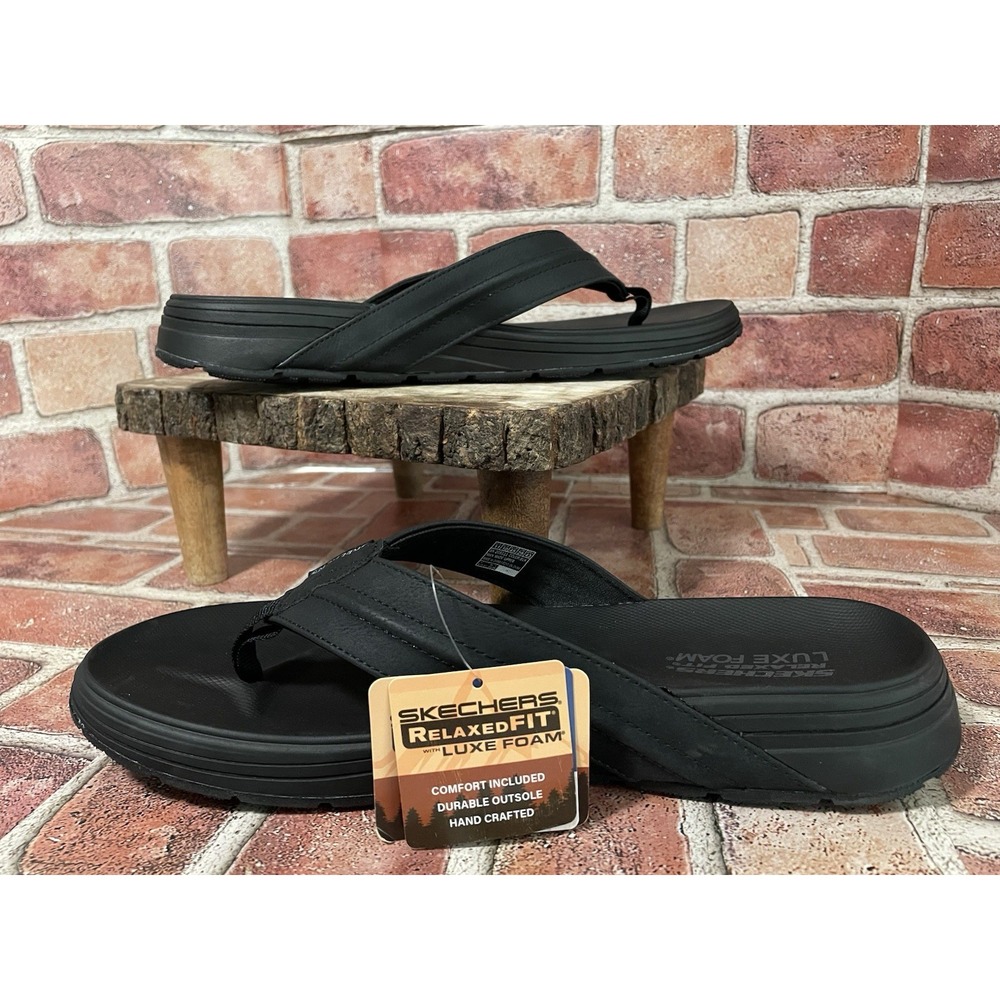 Skechers Men's Size 11 Relaxed Fit Patino Marlee Flip Flop Sandals Black 205111